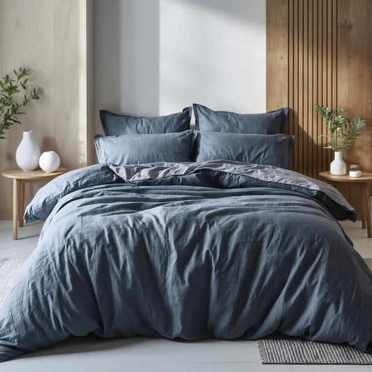 Ocean Slate Linen Quilt Cover Set – 100% Pure Linen Bedding with Matching Pillowcases | Luxury Doona Cover Australia